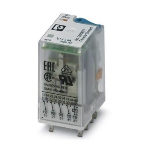24VDC / 6A 4PDT Plug In Industrial Relay c/w Test,LED and Diode