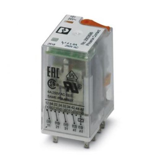 24VAC / 6A Pluggable Power Relay 4PDT c/w LED & Test Button