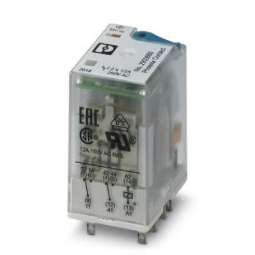 24VDC / 12A 2PDT Industrial Relay c/w LED With Diode and Manual