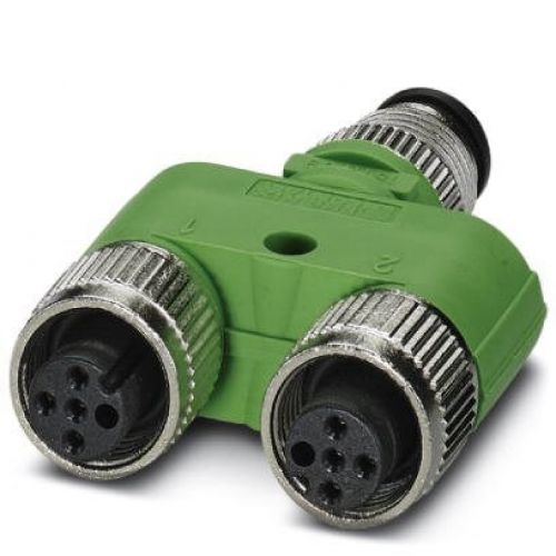 4 Pole M12 Male to 2x M12 Female Y connector