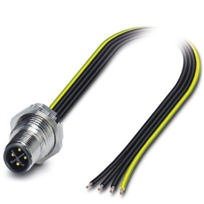 4 Pole M12 S Code Panel Male Rear Mount c/w 0.5M Tails
