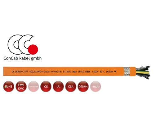 4 Core 16mm + (2 x 1mm) + (2 x 1.5mm) Screened Servo Cable Orange