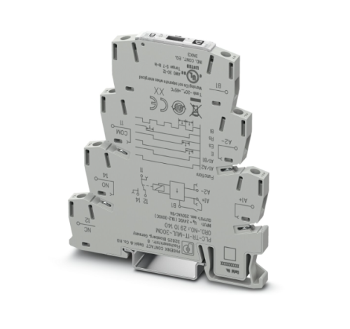 Multi-function timer relay with 4 functions in an ultra-narrow design, adjustable time range (0.1 s - 300 min), 1 changeover contact, screw connection