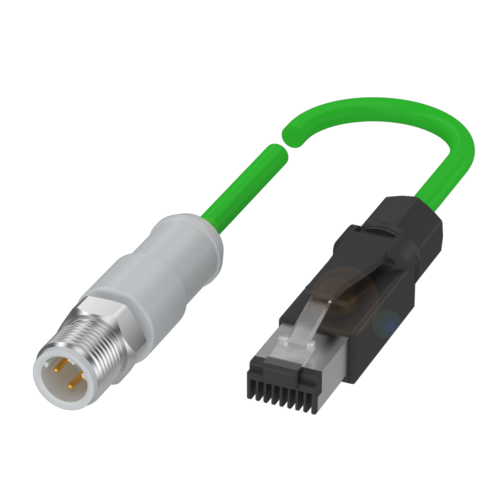 4 Pole M12 Male to RJ45-Male, D Coded  PUR Shielded Green, 15 m, drag chain compatible