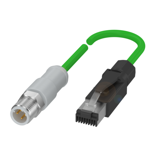 M12 Male 4 Pin to RJ45-Male D-Coded Green PUR 10m