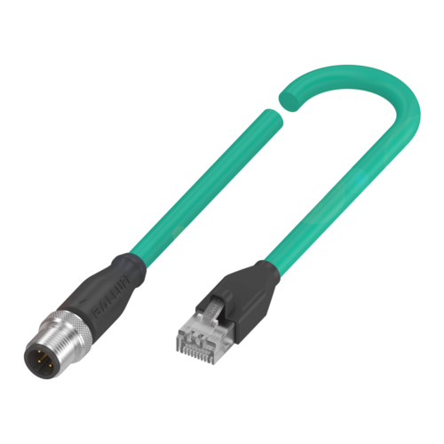 4 Pole M12 Male Straight To RJ45 Male, D coded Green 15M