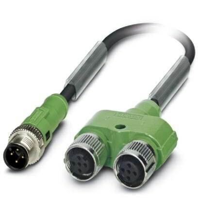 4 Pole M12 Male to 2 x M12 Female Y Cable Black PUR 0.3M