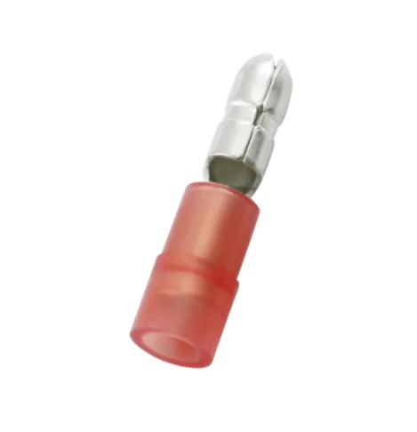 4mm Male Bullet Connector, 0.5mm² to 1.5mm² Double Crimp Red/100pc 