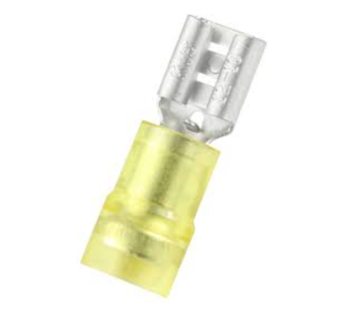 6.35mm 4-6mm Female Disconnect Tab Double Crimp Yellow/100pc