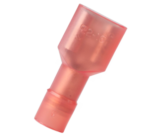 6.35mm 0.5-1.5mm Female Fully Insulated Disconnect Tab Double Crimp Red/100pc