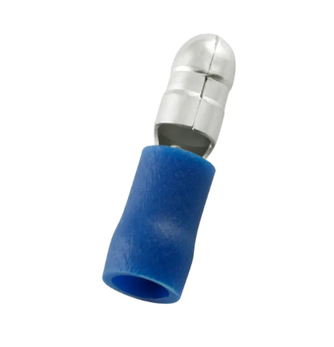 4mm Male Bullet Connector, 1.5mm-2.5mm Double Crimp Blue/100pc 