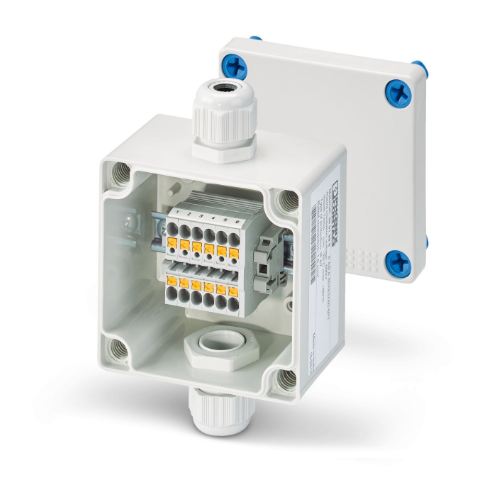 85mm x 83mm x 60mm ABS Junction Box With 6 Terminal blocks, 2.5 mm2 Grey