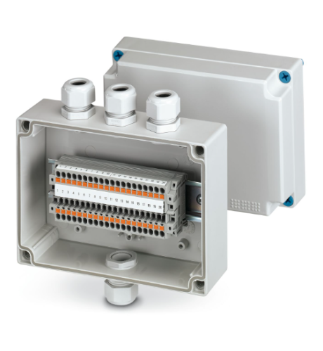 180mm x 130mm x 100mm ABS Junction box, With 20 Terminal Blocks, 2.5 mm2 Grey
