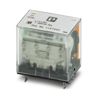 24VDC / 10A Plug-In Relay 4 Changeover Contacts, With LED